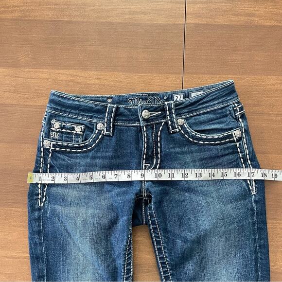 Miss Me | Womens Dark Wash Boot Jeans Blue Denim Thick Stitch Embellished JP5014 - Picture 8 of 13